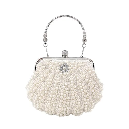 BDXMKS Muschel Tasche Shell Perle Abend Taschen Perlen Metall Clutch Taschen mit Kette Prom Hochzeit Braut Handtaschen Geldbörse(YM3101 pearl white) von BDXMKS