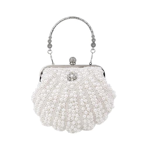 BDXMKS Muschel Tasche Shell Perle Abend Taschen Perlen Metall Clutch Taschen mit Kette Prom Hochzeit Braut Handtaschen Geldbörse(YM3101white) von BDXMKS
