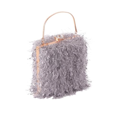 Frauen Straußenfeder Geldbörse Box-Form Federn Damen Party Handtaschen Damen Hochzeit Nacht Clutch Geldbörse Quaste Plüsch Handtasche Abend Party Taschen(Grey) von BDXMKS
