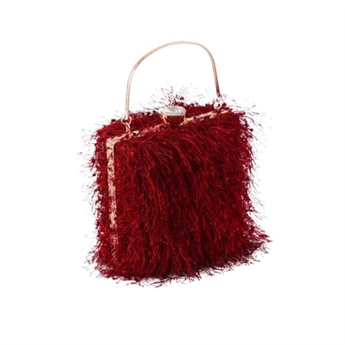 Frauen Straußenfeder Geldbörse Box-Form Federn Damen Party Handtaschen Damen Hochzeit Nacht Clutch Geldbörse Quaste Plüsch Handtasche Abend Party Taschen(Red) von BDXMKS