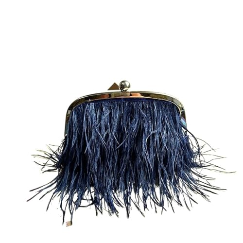 Frauen Straußenfeder Geldbörse Flauschige Abend Feder Taschen for Frauen Geldbörse Griff Handtasche Perle Kupplung(Deep Blue) von BDXMKS