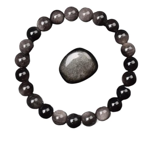 Kristall Armband Goldene Obsidian Stein Perlen Armband Männer Frauen Goldene Licht Regenbogen Obsidian Rohstein Runde Perle Energie Schmuck(17cm,6MM BEADS_9 SILVER OBSIDIAN) von BDXMKS