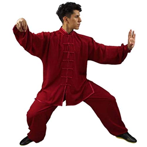 BDXZJ Qi Gong Kampfkunst Anzug Tai Chi Kleidung Unisex Chinesischer Tang Anzug Chinesische Traditionelle Männer Frauen Kung Fu Wing Chun Taekwondo Trainingskleidung Red wine,Large von BDXZJ