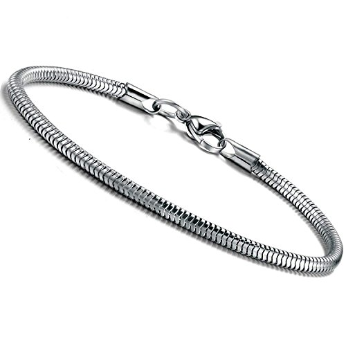 BESTEEL 3 MM Edelstahl Armband Schlangenkette für Damen Herren Armband Trägerelemente Bead Charms 19 cm von BESTEEL