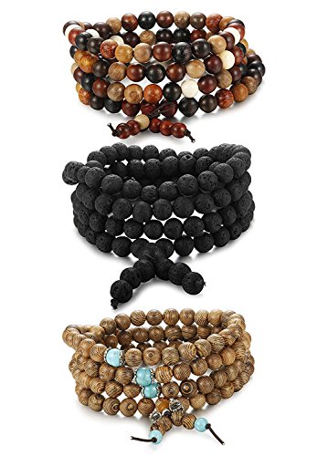 BESTEEL 3 Stück Armbänder Elastisch Herren Damen Buddha Mala Halskette Holz Armbänder Perlen Unisex 8mm Armbänder Set von BESTEEL