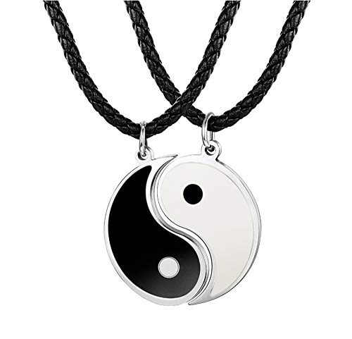 BESTEEL 3MM Leder Tai Chi Anhänger Halskette für Herren Damen Freundschaft Yin Yang Paar Kette 56+5CM von BESTEEL