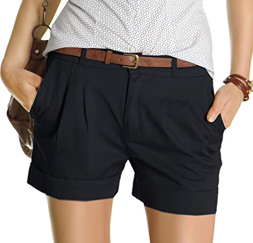 BE STYLED Bestyledberlin Damen Shorts, Kurze Chino Hosen, Damenhosen, Bundfaltenhosen j161p 36/S schwarz von BE STYLED