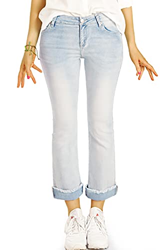 BE STYLED Damen Bootcut Jeans ausgefranst, Vintage Stretch Denim Hosen knöchellang, Schlaghose Acid Wash 7/8 Schnitt j94kw M von BE STYLED