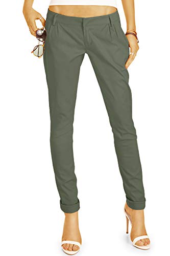 BE STYLED Damen Chinos - Stoffhosen, röhrige hüftige Passform, mit Bundfalten h20a 40/L Khaki von BE STYLED