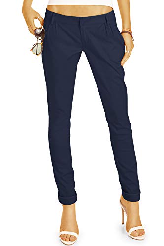 BE STYLED Damen Chinos - Stoffhosen, röhrige hüftige Passform, mit Bundfalten h20a 40/L Marineblau von BE STYLED