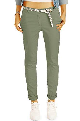 BE STYLED Damen Chinos - Stoffhosen, röhrige hüftige Passform, mit Gürtel h22a 40/L Khaki von BE STYLED