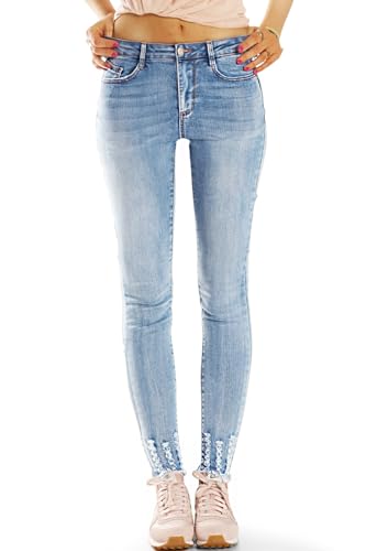 BE STYLED Skinny Fit Jeans, Medium Waist, Röhrenjeans, Stretch Hose, ausgefranster Saum - Damen - j9m-1 (XL) von BE STYLED