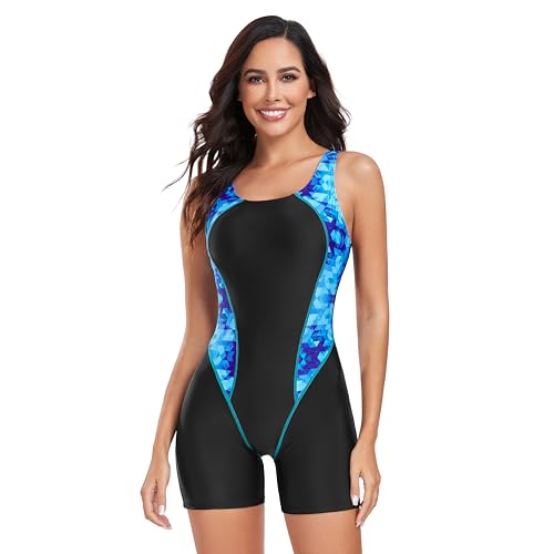 BEACHKINI Swimwear Women's Boyleg One Piece Swimsuit Sports Swimming Open Back Swimsuit Competitive Bathing Suit,Block,EU 50 von Beachkini