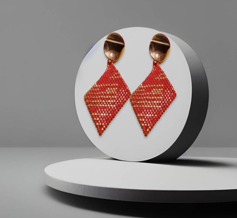 Elegante Ohrringe. Rot Und Gold Funkelnde Ohrringe.weihnachtsgeschenk.für Schöne Frauen.miyuki Perlen Handgemacht von BEADEDJEWELRYGermany