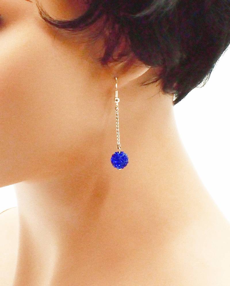 Disco-Ohrringe, Blaue Strass-Kugel, Ohrhänger, Strass-Ohrringe von BEADFALLS