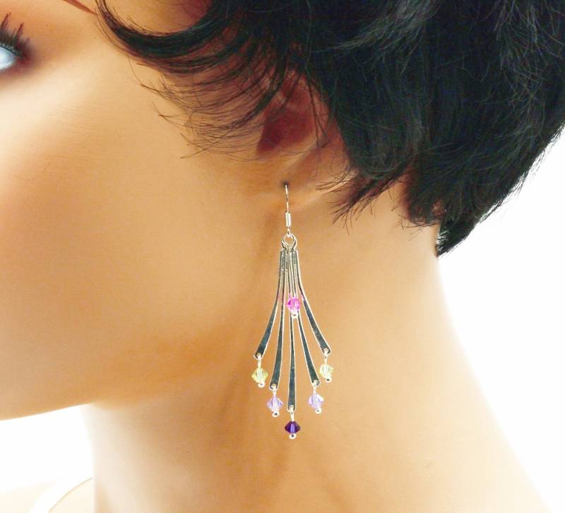 Haken Ohrringe, Silber Metall Anhänger, Swarovski Kreisel von BEADFALLS