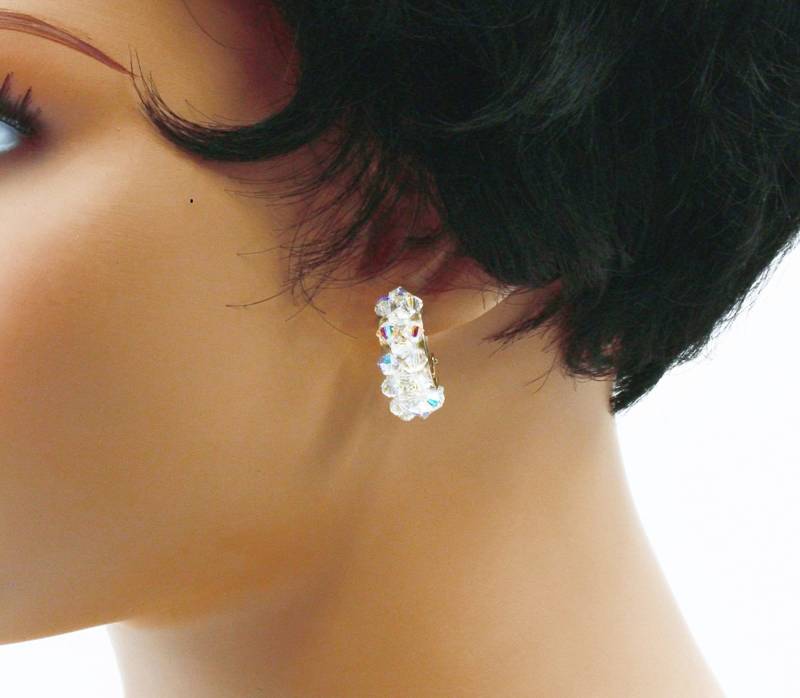 Halbmond-Clips Aus Silbernem Metall Und Kreisel Swarovski Kristallfarbe Ab von BEADFALLS