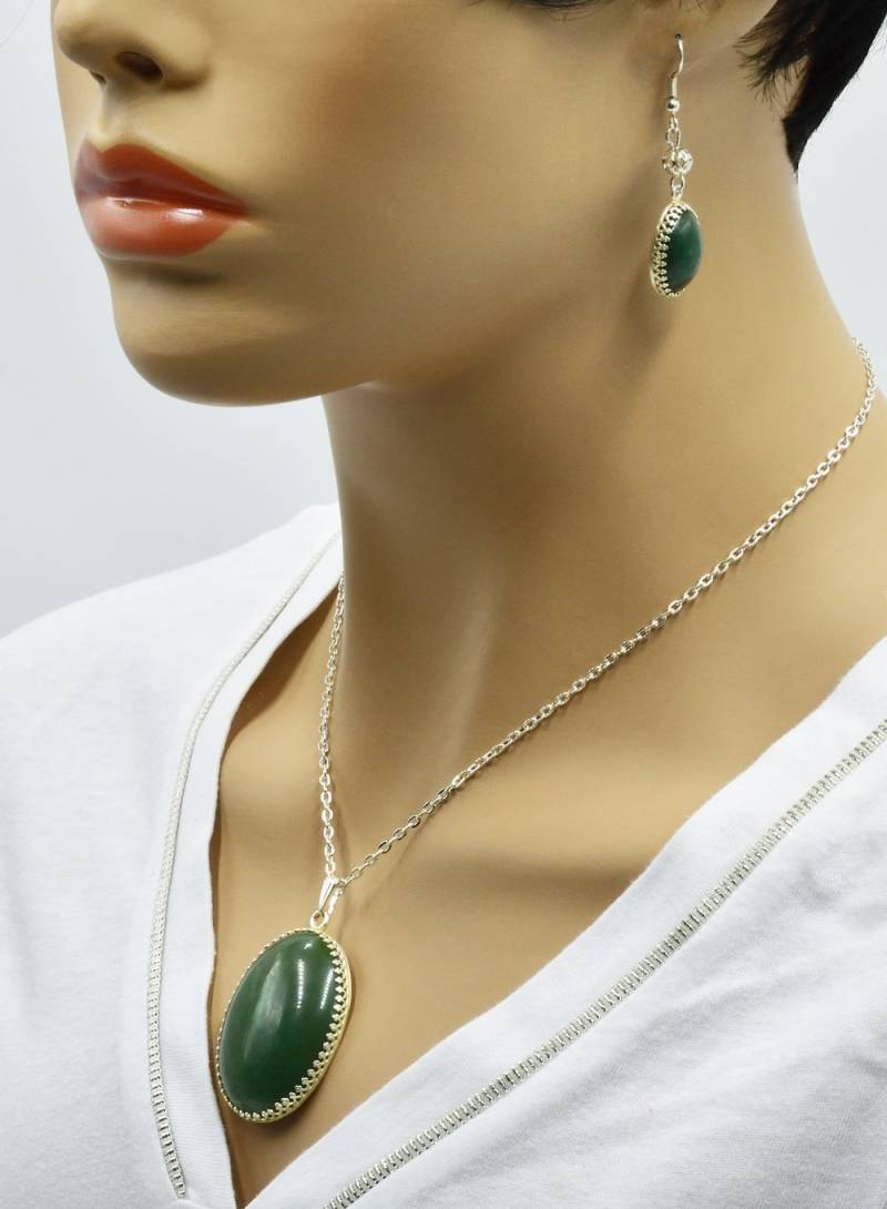 Ornament Silber Kette Halskette Aventurin, Grüne Aventurin Schmuck, Frau, Einzigartige Geburtstag Geschenkset von BEADFALLS