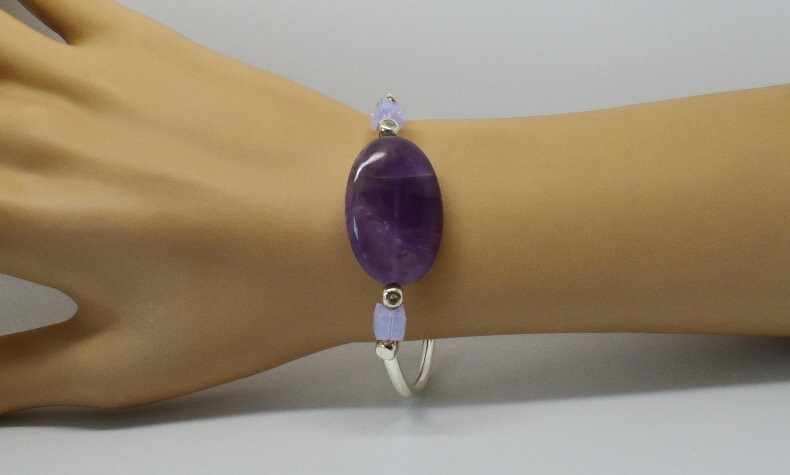Silber Armband Versilbert Und in Echter Amethyst Ovale Puck von BEADFALLS
