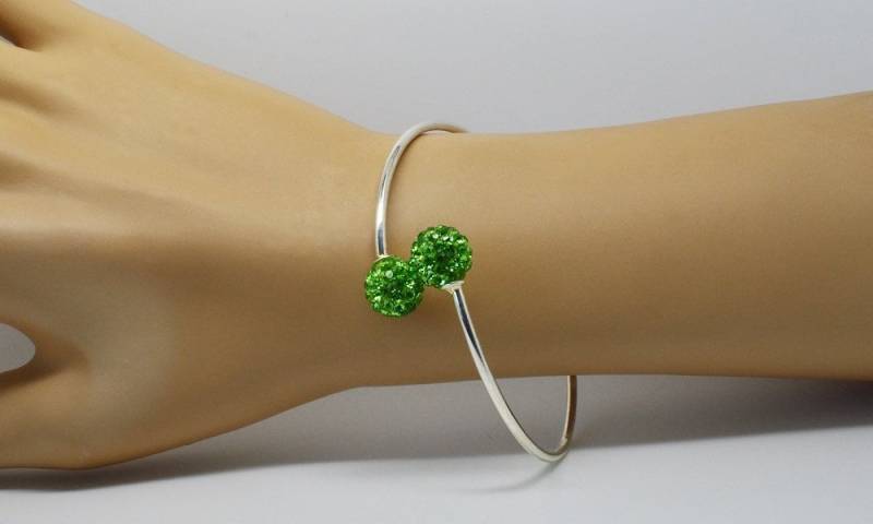 Silber Perlen Ring Grün Peridot, Green Apple Strass Armband von BEADFALLS