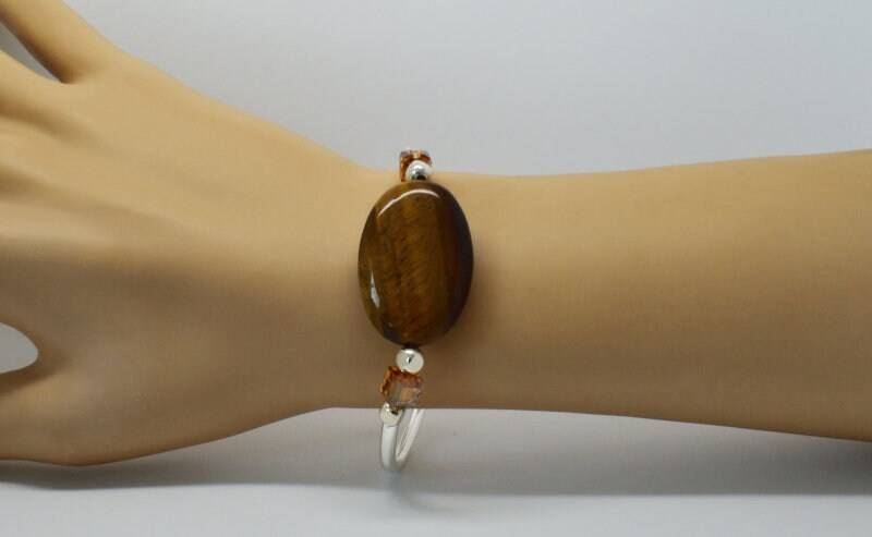 Silber Vergoldet Armband Und Puck Oval Tiger Eye Würfel Swarovski von BEADFALLS