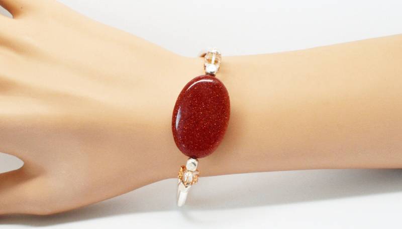 Silberne Armband Oval Stein in Goldstone von BEADFALLS