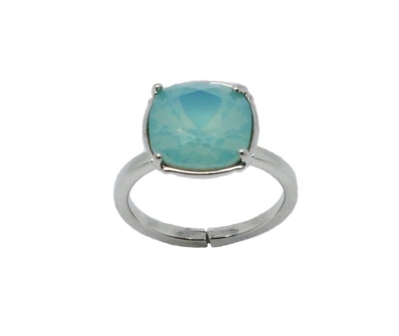 Square Ring, Solitär-Ring, Swarovski Ringe-Minze-Opal-Ring, Verstellbarer Ring Silber von BEADFALLS