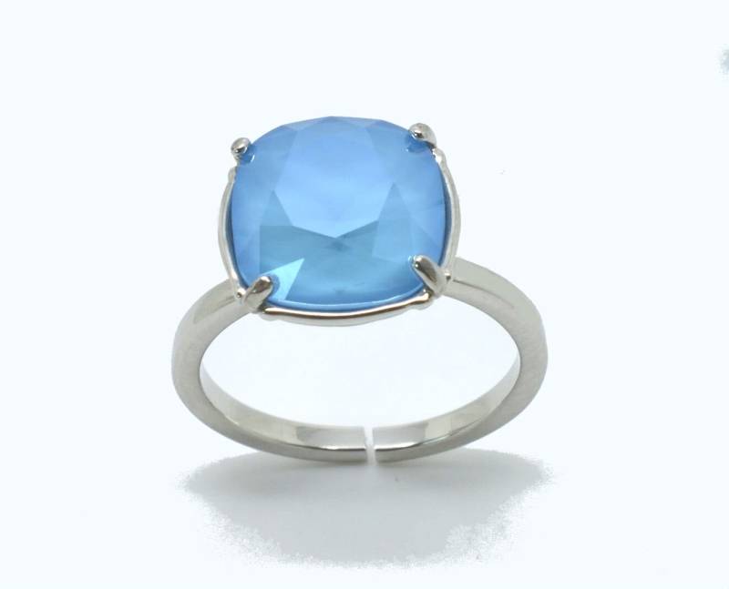Square Ring, Swarovski Square, Solitär-Ring, Ring Swarovski, Ring-Himmelblau, Verstellbaren Ring Silber von BEADFALLS