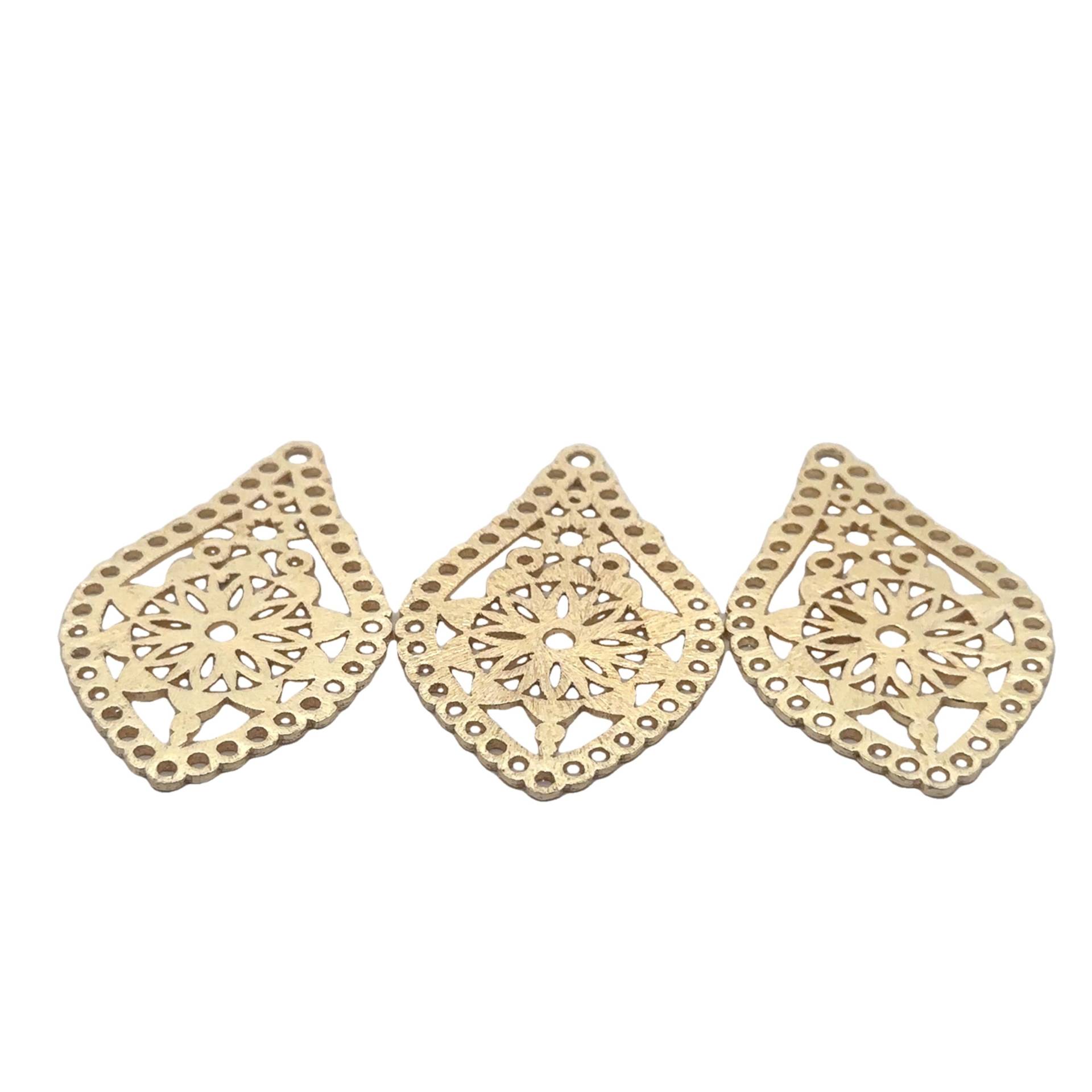 Designed Lotus Anhänger Marquise Form, 6 Stk., Vergoldet, Gebürstet, Kupfer Finden, 40mmx39mm.#597 von BEADPRIDE