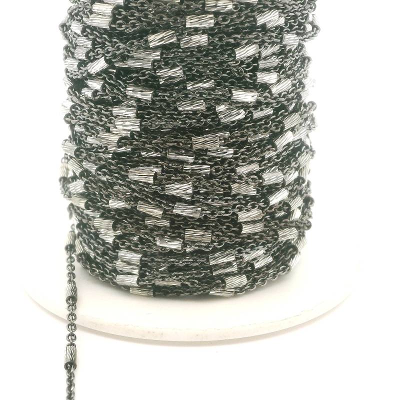 Eine Schwarz Rhodinierte Ankerkette Mit Gekrimptem D/C Schlauch Aus Rohsilber, 1 Fuß Eine Schwarz Rhodinierte Ankerkette Mit Gekrimptem D/C Schlauch Aus Rohsilber, 1 Fuß von BEADPRIDE