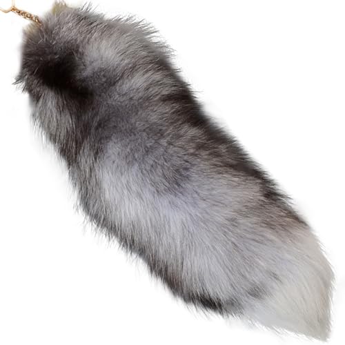 Flauschiger Pelz Wolf Schwanz Schlüsselbund, Fox Tail Cosplay -Spielzeug Pelzige Fuchs Schwanzhandtasche Accessoires für Frauen Mädchen, Silber von BEAHING