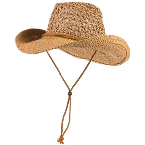 BEAHING Stroh Cowboyhut, Herren Strohkrempeln Höhle Strohhüte für Männer atmungsaktivem Strandhut für Outdoor von BEAHING