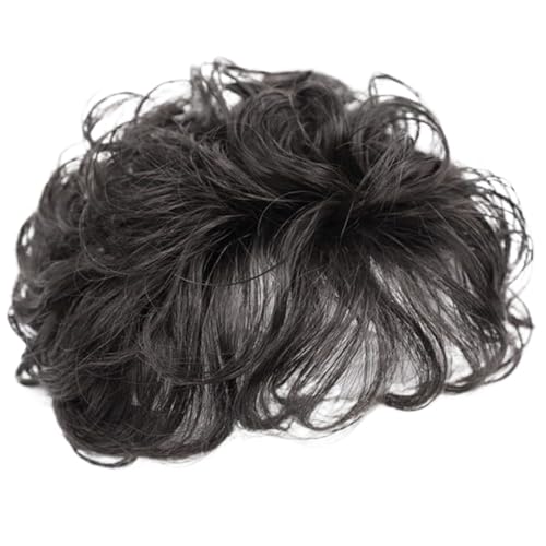 Frauen Kurzhaartoper, lockiger synthetischer Haartopper mit Pony 5.1 '' atmungsaktive Topper Haarstücke flauschiger Clip in natürlichen Perücken Topper für Frauen, Schwarz von BEAHING