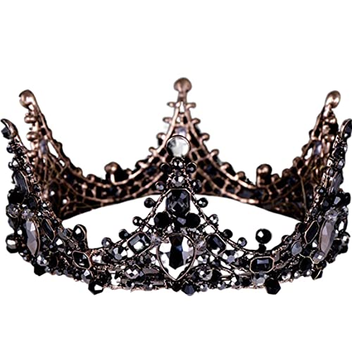 Hochzeitskrone für Braut, barock schwarzer Brautkristall Tiara Gothic Hochzeit Kopfbedeckung Vintage Queen für Frauen und Mädchen (Typ 3) von BEAHING