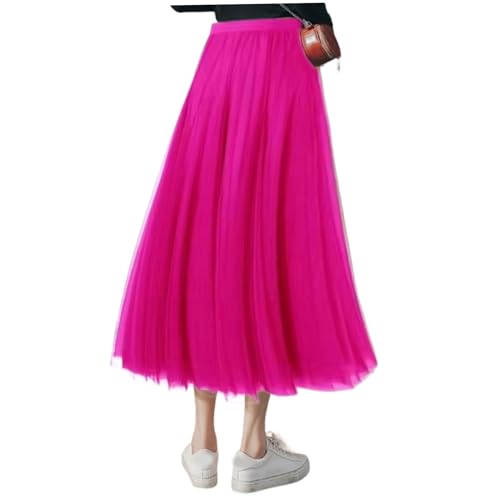 Tüllrock, rosarische rot hohe Taille -Netzrock süßer süßer Rock mit elastischer Band geschichtetes Mesh Long Tüllrock für Frauen von BEAHING