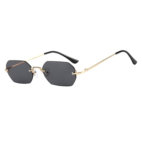 BEALIFE Achteckige Metallbrille für Damen, modische und rahmenlose hochauflösende Linse mit klarem Sichtfeld, Goldgrauschwarz von BEALIFE