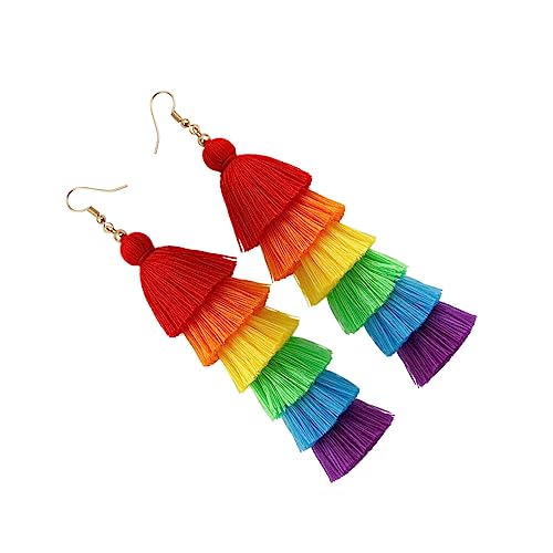 BEALIFE Regenbogen Ohrringe Ethno Stil Sommer Ohr Anhänger Fransen Accessoires Mode Quaste Baumeln Bunte Ohrringe Mädchen, Regenbogen von BEALIFE