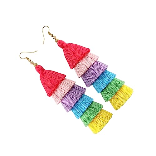 BEALIFE Regenbogen Ohrringe Ethno Stil Sommer Ohr Anhänger Fransen Accessoires Mode Quaste Baumeln Bunte Ohrringe Mädchen, Rosenfarbe von BEALIFE