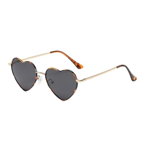 BEALIFE Sonnenbrille mit mehreren Farben für einen lebendigen Sommer Look, herzförmige Sonnenbrille, PVC, mehrere Farben, goldfarbener Metallrahmen, Leopardengrau von BEALIFE