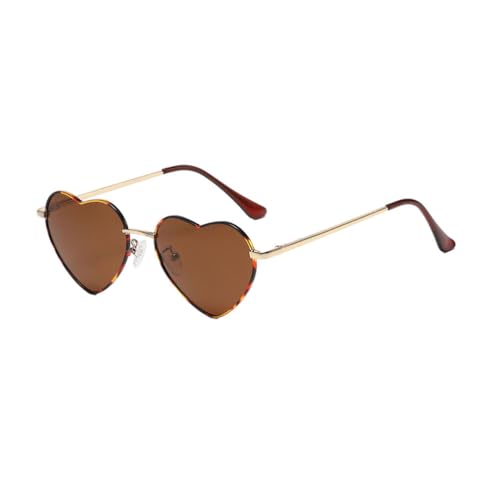 BEALIFE Sonnenbrille mit mehreren Farben für einen lebendigen Sommer Look, herzförmige Sonnenbrille, PVC, mehrere Farben, goldfarbener Metallrahmen, Leopardentee von BEALIFE