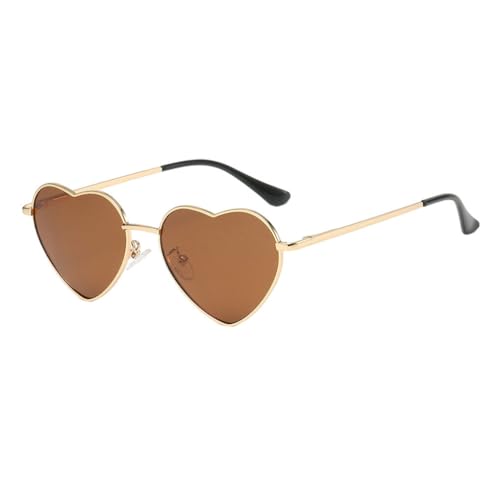 BEALIFE Sonnenbrille mit mehreren Farben für einen lebendigen Sommer Look, herzförmige Sonnenbrille, PVC, mehrere Farben, goldfarbener Metallrahmen, Teefarbe von BEALIFE