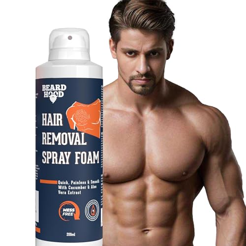 Beardhood Hair Removal Cream Foam Spray For Men 200ml | Mess Free - Painless Body Hair Removal spray For Chest, Back, Legs & Under Arms von BEARDHOOD