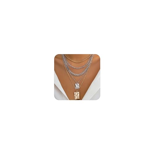 BEARJIA 5 x mehrlagige Goldhalsketten für Frauen, klobige Goldhalskette, Fischgrätenkette, Halskette, Münzanhänger, zierliche kubanische Kette, geometrische Halskette, Schmuck, Zink, Kein Edelstein BEARJIA 5 x mehrlagige Goldhalsketten für Frauen, klobige Goldhalskette, Fischgrätenkette, Halskette, Münzanhänger, zierliche kubanische Kette, geometrische Halskette, Schmuck, Zink, Kein Edelstein von BEARJIA
