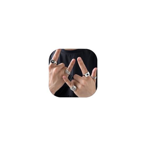 BEARJIA Herren Gothic Punk Ringe Vintage Silber Offener Ring Bulky Hippie Ringe Cool Gothic Ring Statement Stapelring für Männer, Metall, nein BEARJIA Herren Gothic Punk Ringe Vintage Silber Offener Ring Bulky Hippie Ringe Cool Gothic Ring Statement Stapelring für Männer, Metall, nein von BEARJIA