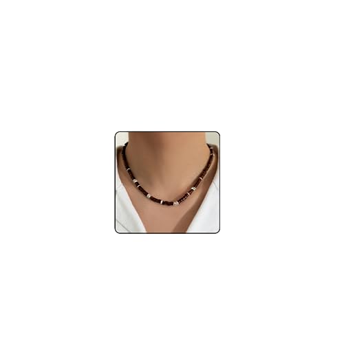 BEARJIA Puka Muschel-Halskette für Herren, Sommer, Strand, Surfer-Heishi-Halskette mit Holzperlen, Muschel-Halskette, Strand-Halskette, Schmuck, Keramik, Holz, Kokosnussschale, natürliche Muschel BEARJIA Puka Muschel-Halskette für Herren, Sommer, Strand, Surfer-Heishi-Halskette mit Holzperlen, Muschel-Halskette, Strand-Halskette, Schmuck, Keramik, Holz, Kokosnussschale, natürliche Muschel von BEARJIA