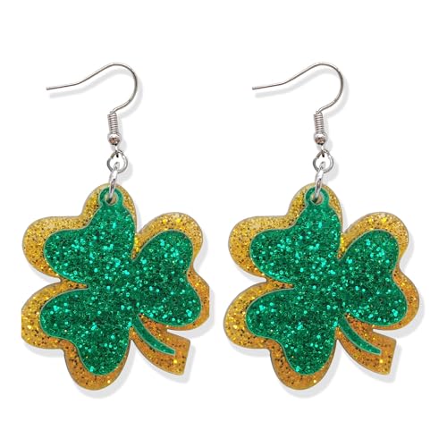 BEARJIA St. Patrick's Day Ohrringe Irische Holz baumeln Ohrringe Grün Kleeblatt Tropfen Ohrringe für Frauen Mädchen (H) von BEARJIA
