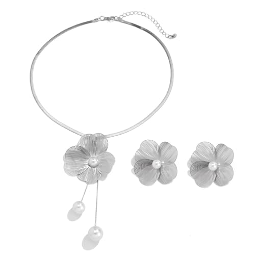 BEARJIA Statement-Blumen-Ohrringe & Halsketten-Set – große florale Ohrringe & klobige Halskette für Frauen, Kupferlegierung, Erstellter Perle BEARJIA Statement-Blumen-Ohrringe & Halsketten-Set – große florale Ohrringe & klobige Halskette für Frauen, Kupferlegierung, Erstellter Perle von BEARJIA