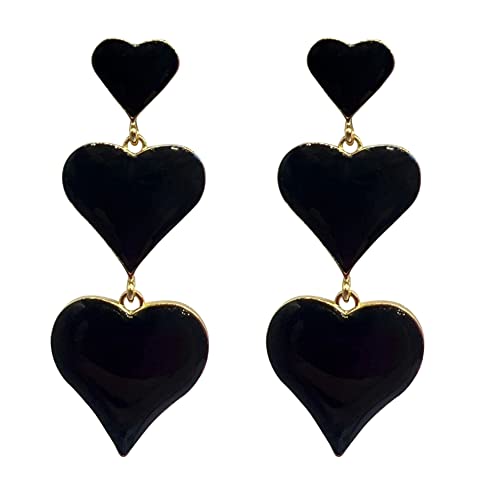 Love Heart Dangle Earrings Pink Enamel Long Love Heart Earrings Hypoallergenic Lightweight Heart Earrings Unique Heart Drop Dangle Earrings for Women, Zink, Kein Edelstein von BEARJIA