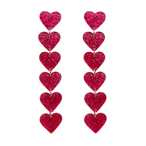 Love Heart Dangle Earrings Pink Enamel Long Love Heart Earrings Hypoallergenic Lightweight Heart Earrings Unique Heart Drop Dangle Earrings for Women, Zink, Kein Edelstein von BEARJIA