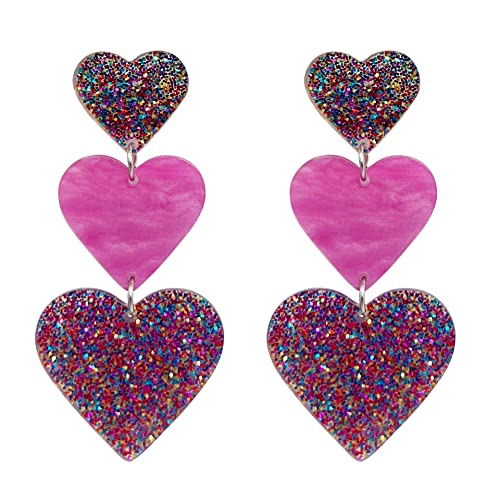 Love Heart Dangle Earrings Pink Enamel Long Love Heart Earrings Hypoallergenic Lightweight Heart Earrings Unique Heart Drop Dangle Earrings for Women, Zink, Kein Edelstein von BEARJIA